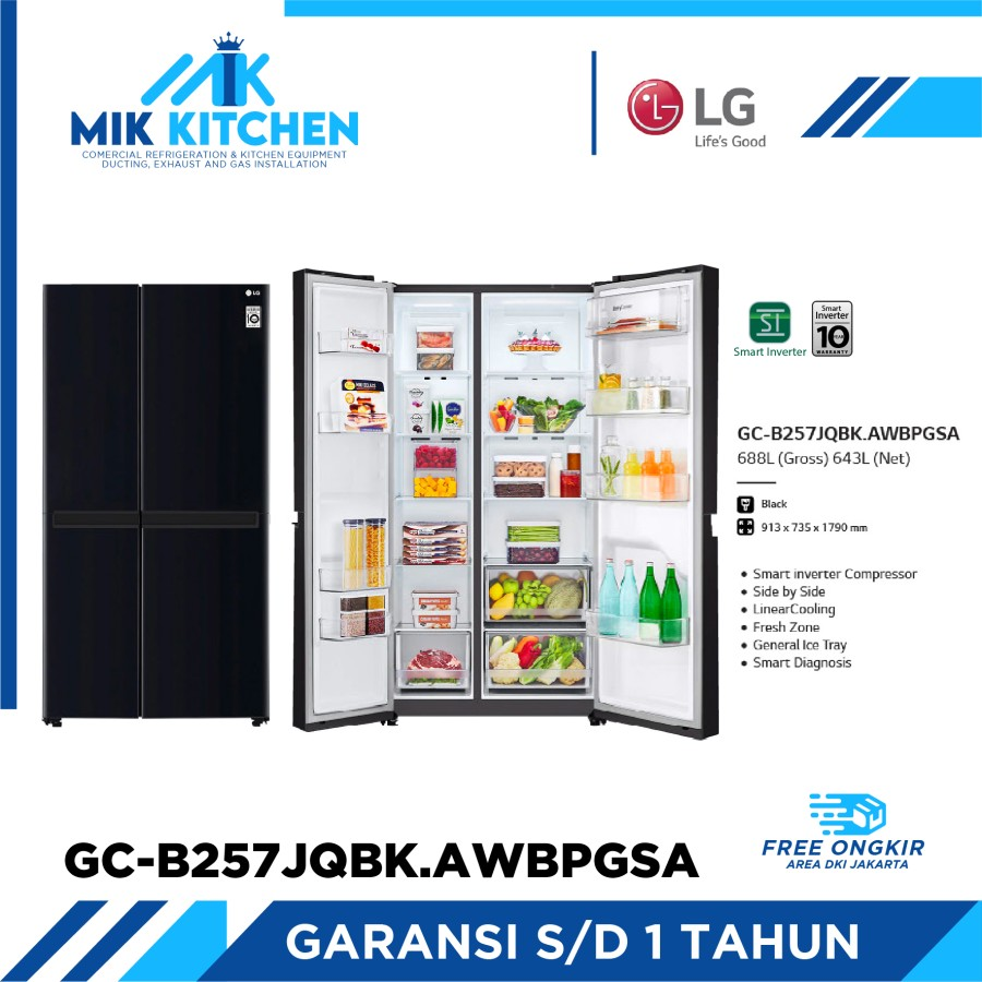 LG GC-B257JQBK Kulkas Side by Side Terbaru Net 643L / Gross 688L