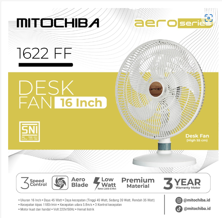 Mitochiba Kipas Angin Aero Series 16inch 1622 FF / 1602 SF - GARANSI RESMI MITOCHIBA