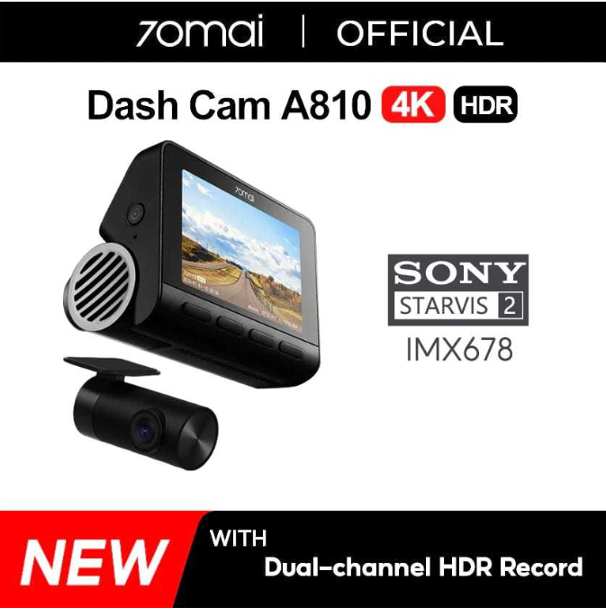 70mai - Dash Cam A810 Set Front 4K 2160P Rear HDR 1080P GPS Night Vision FOV150° GARANSI RESMI