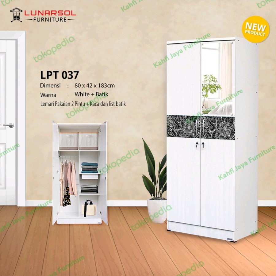 Lemari Pakaian Minimalis 2 Pintu Putih Cermin Lunar