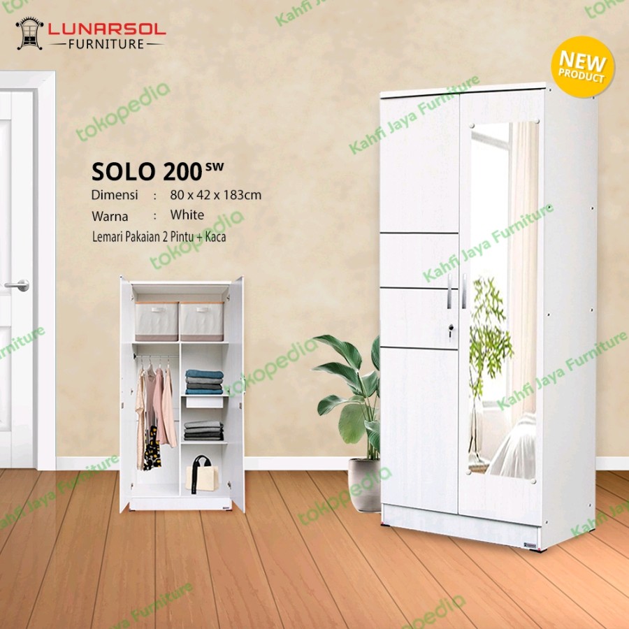Lemari Pakaian Minimalis 2 Pintu Putih Cermin Lunar