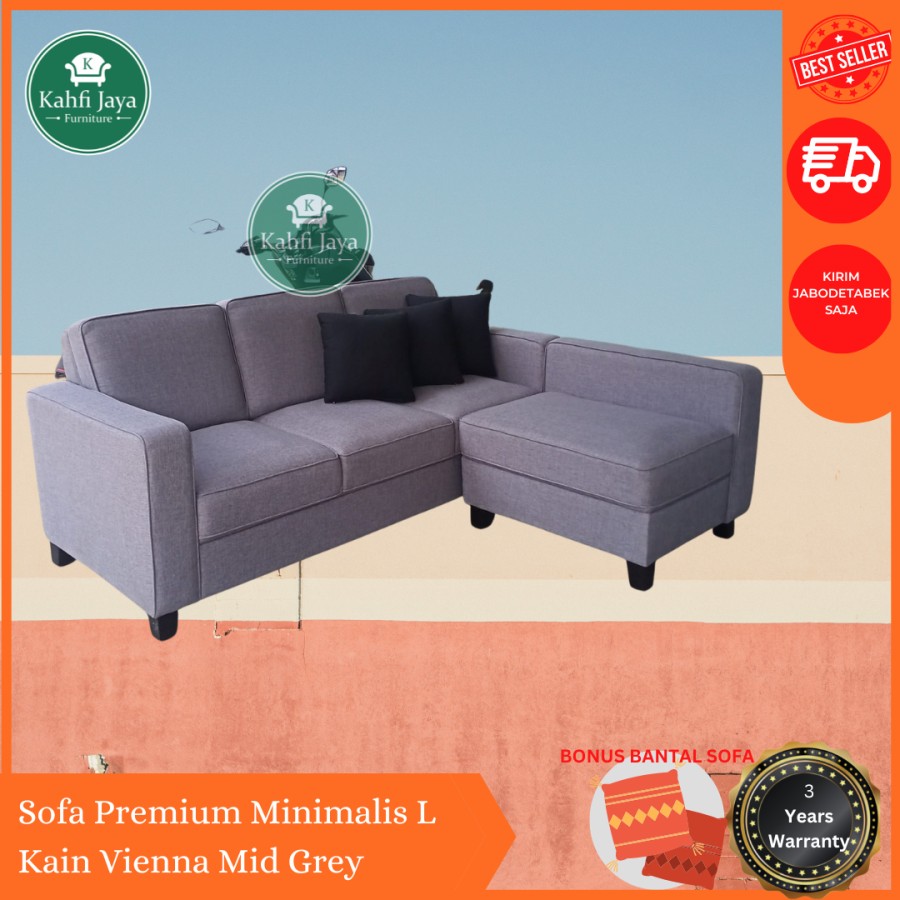 Sofa L Minimalis Retro Kualitas Premium Sofa Tamu Vienna Mid Grey
