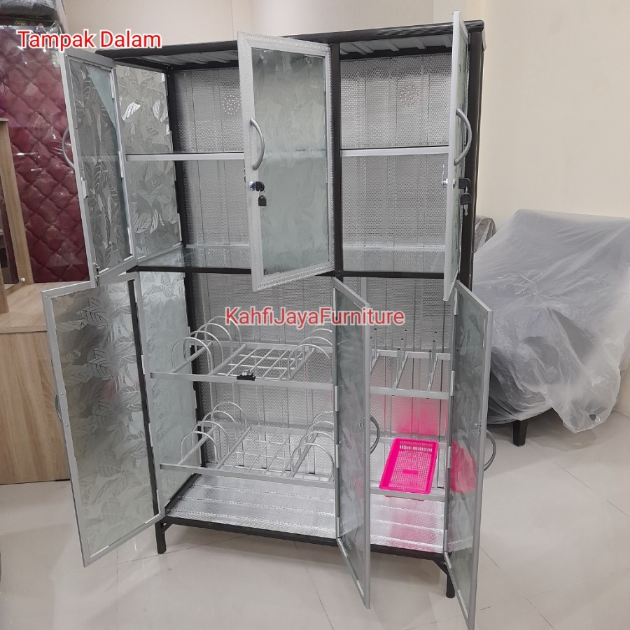 Lemari Dapur Aluminium 3 Pintu Rak Piring Boks Kokoh Tebal