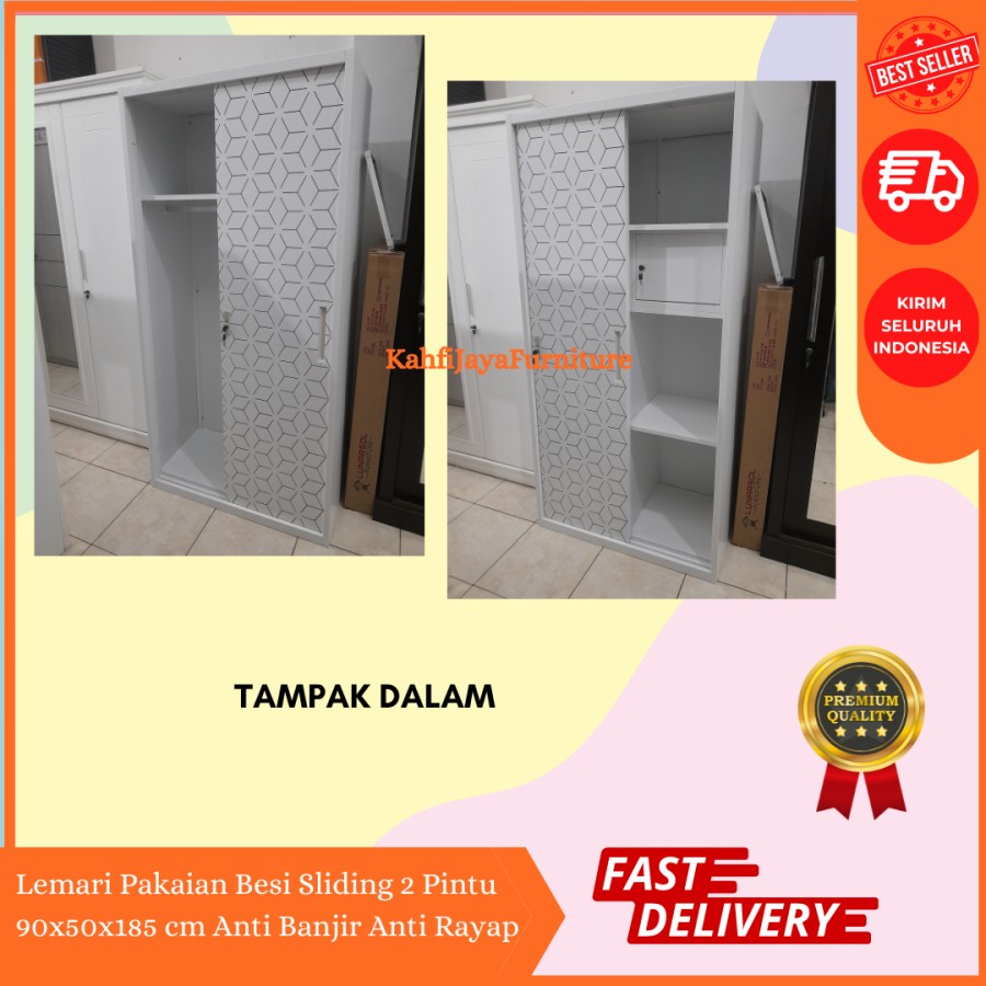 Lemari Pakaian Besi Sliding 2 Pintu Anti Rayap Anti Banjir Knock Down