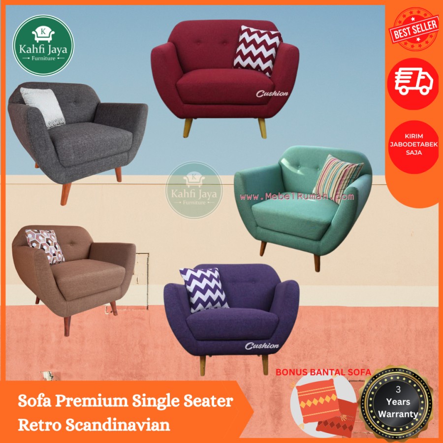 Sofa Premium 1 Seater Retro Scandinavian Minimalis Jabodetabek Saja