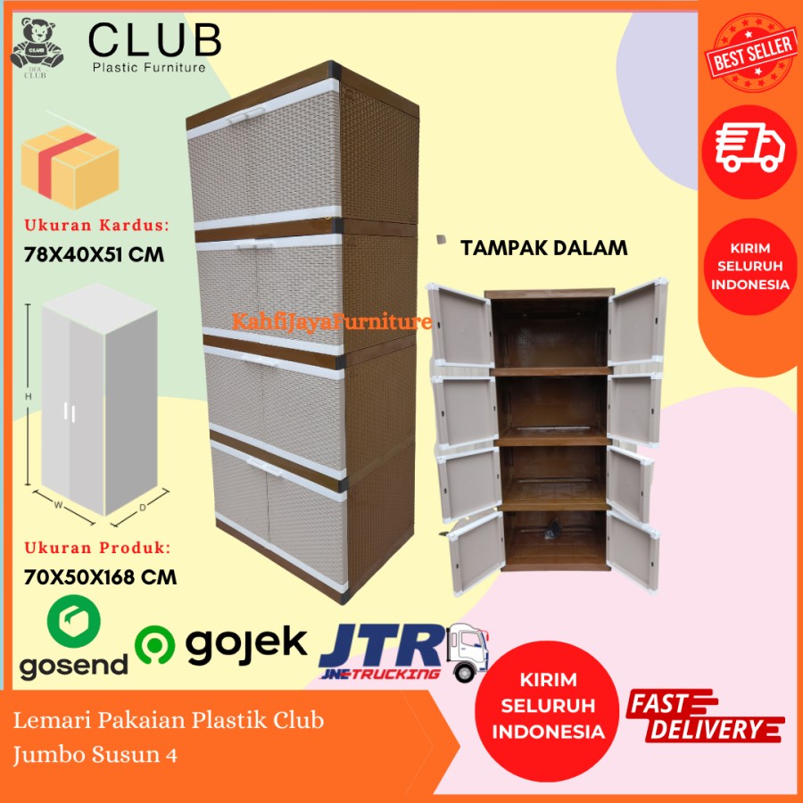 Lemari Pakaian Plastik Club Jumbo Susun 4 Kokoh Kuat Anti Banjir Rayap