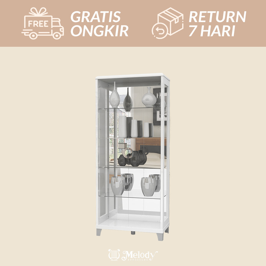 Melody-Furniture Lemari Pajang ORIYE SHOWCASE 2D WHITE GLOSSY