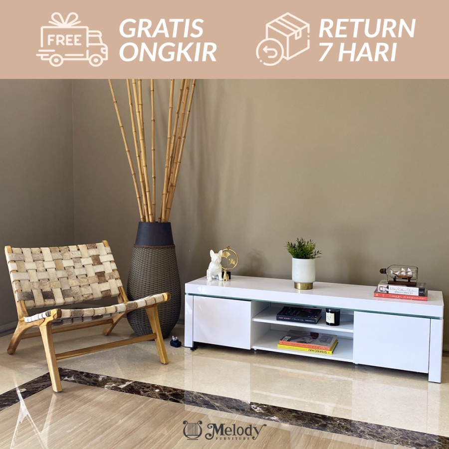 Furniture Meja TV Stand Atlantic 2D - White Glossy