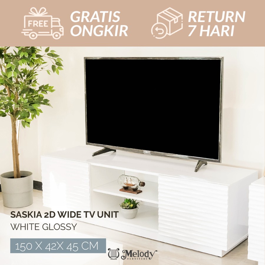 Melody-Furniture Meja TV Putih Serbaguna SASKIA 2 D WIDE TV UNIT WG