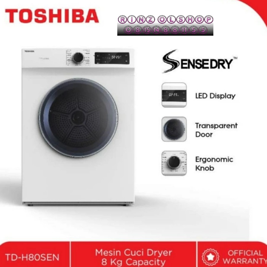 MESIN PENGERING TOSHIBA TD-H80SEN DRYER 8KG LAUNDRY SENSEDRY TDH80SEN