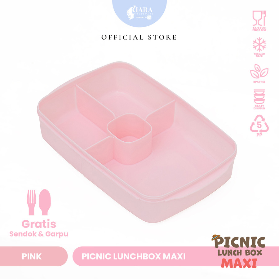 CJP Kiara Kotak Makan Picnic Lunch Box Sekat 4 Free Sendok Garpu