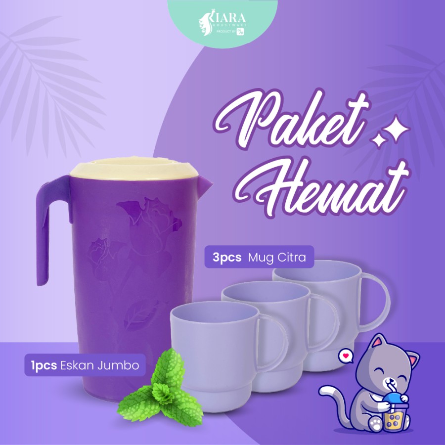 Paket Hemat Eskan/Teko Jumbo ukuran 3L dan Mug Citra Ungu