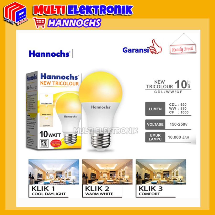Hannochs Lampu LED New Tricolour 10 watt - 1 Lampu 3 pilihan warna