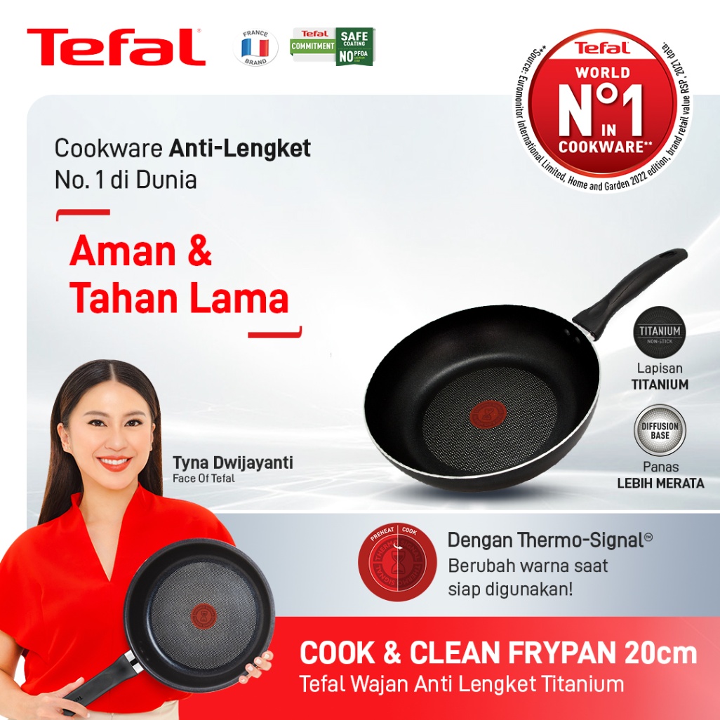 Tefal Cook & Clean Frypan 20cm Panci Wajan Anti Lengket
