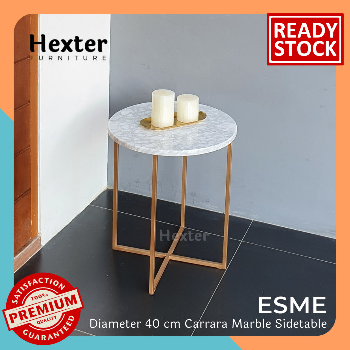 ESME - Meja Marmer Carara Bulat Nakas Carrara Round Side Table Marble