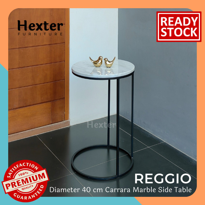 REGGIO - Meja Hitam Bulat 40cm Marmer Carrara Round Side Table - All Size, Putih,Green, Coklat