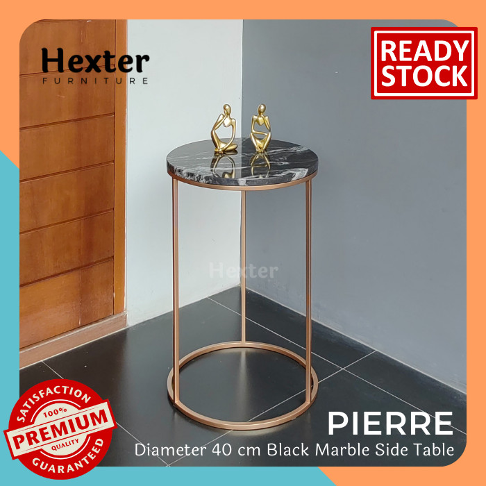 PIERRE - Meja Marmer Hitam Bulat 40 cm Black Marble Round Side Table