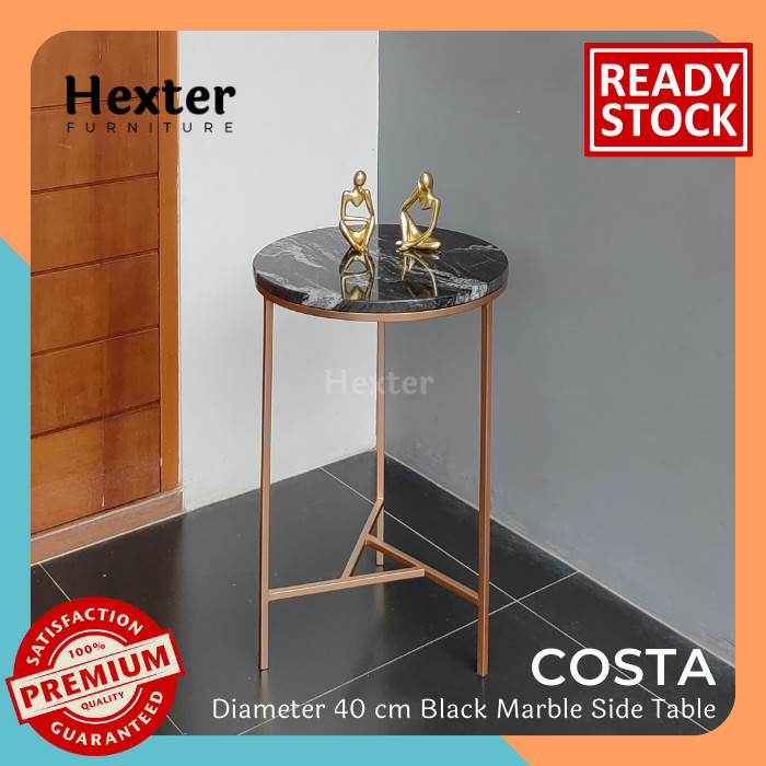 COSTA - Meja Bulat Marmer Hitam Meja Sudut Marble Round Side Table