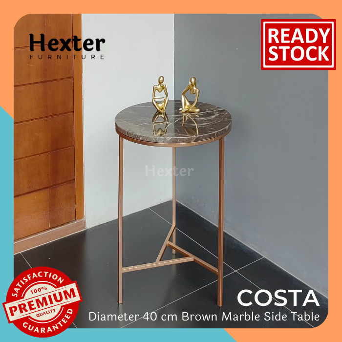 COSTA - Meja Bulat Sudut Marmer Coklat Brown Marble Round Side Table