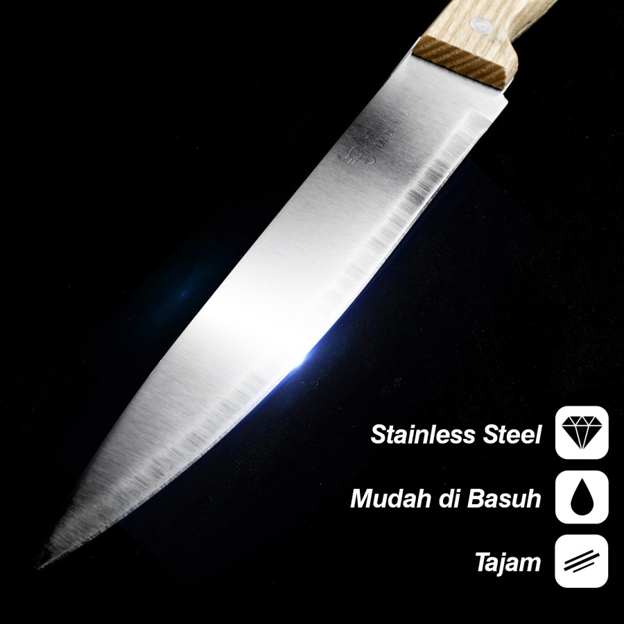 Pisau Dapur Lengkung Stainless Handle Kayu Gelombang Uk.17 cm CX-094