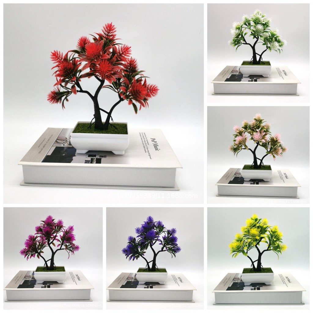 Tanaman Hijau Pohon Bonsai Plastik Bunga Pot Dekorasi Ruangan
