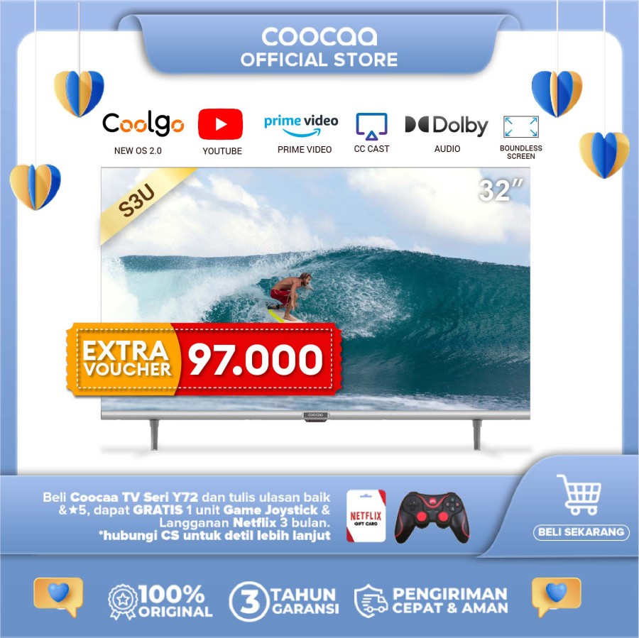 COOCAA 32 inch Digital Smart TV (Model : Coocaa 32S3U)