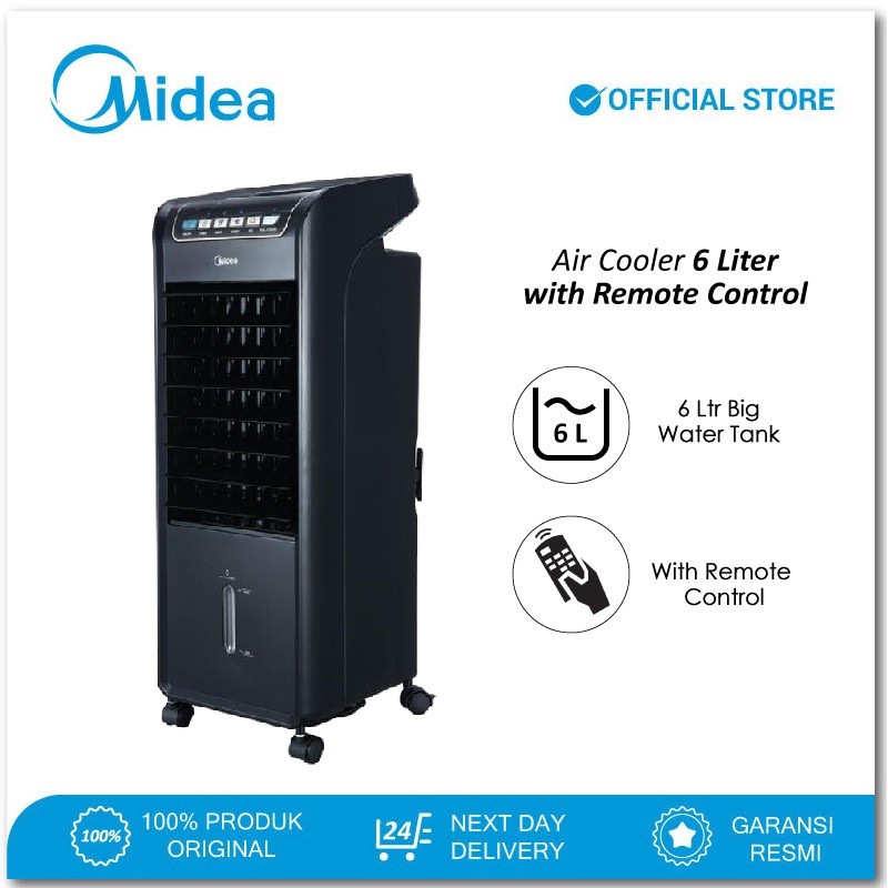 Midea Air Cooler 6.0 Liter AC100-A - Remote Control - Timer 7 jam - Hitam