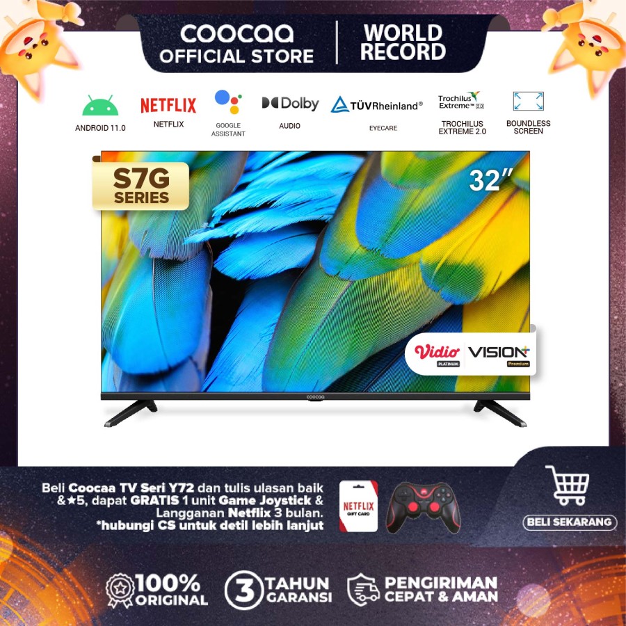 COOCAA LED TV 32 INCH -ANDROID 11.0- Digital TV - 2.4G/5G WIFI (32S7G)