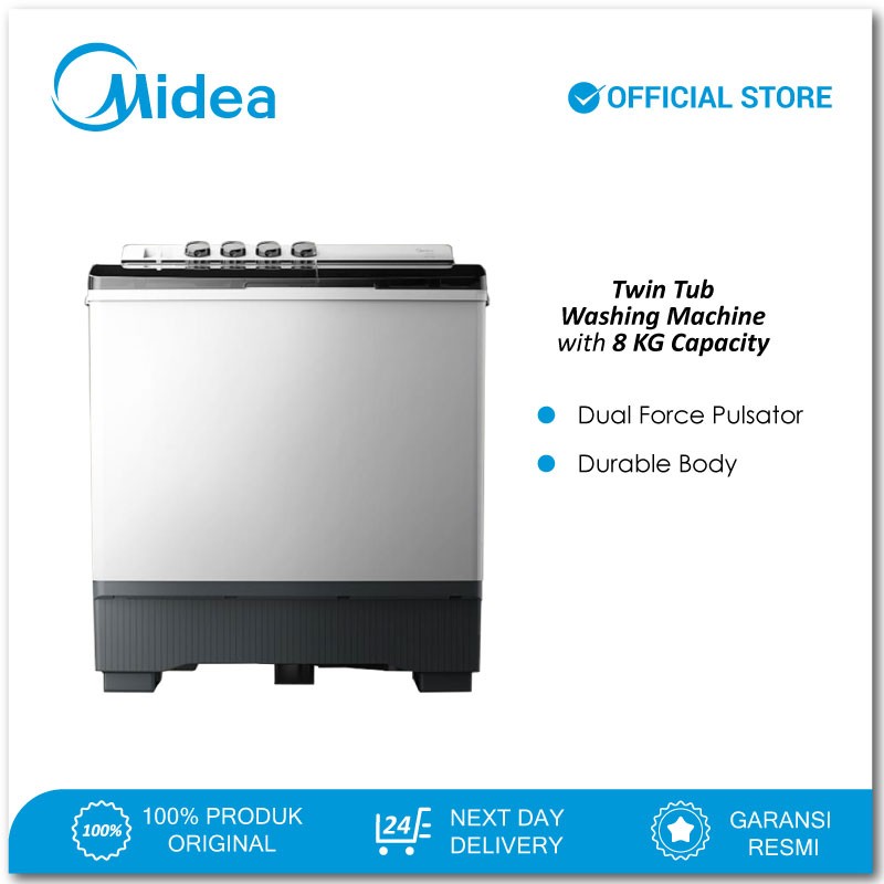 Midea Mesin Cuci 2 Tabung/Twin Tub Kapasitas 8 Kg - Model MT100W80
