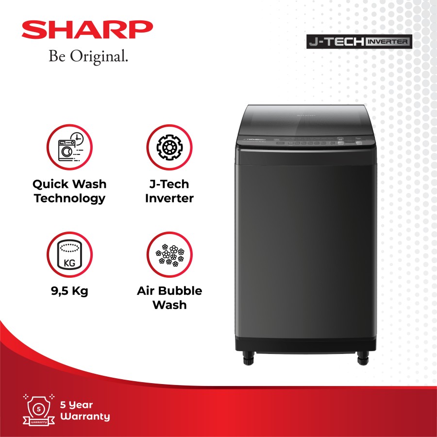 Sharp Mesin Cuci Top Loading ES-M9500XT-SA New Megamouth Series 2.0