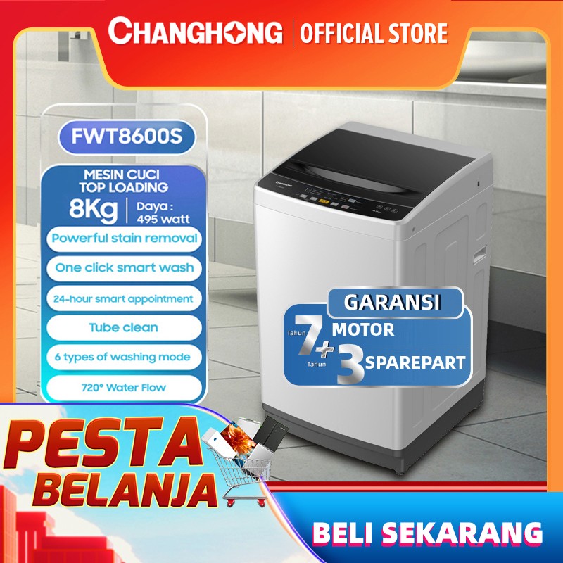 Changhong Mesin Cuci 1 Tabung Top Loading 8Kg Washing Machine FWT8600S