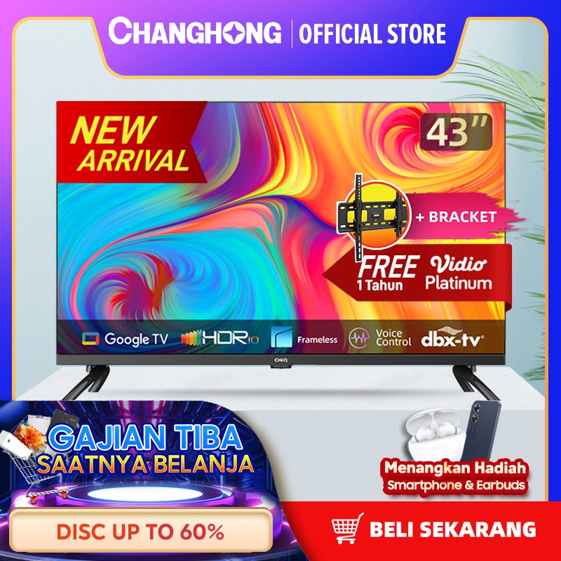 【Google TV】CHiQ 43 inch Smart TV HDR10 Digital (L43G7P Pro) +Bracket