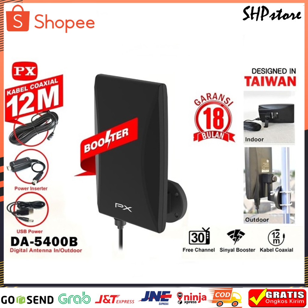 PX DA5400B Antena TV Digital Analog Indoor Outdoor free Kabel 12 meter