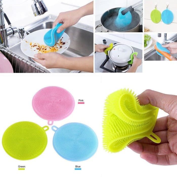 Spons Spon CUCI PIRING Sikat Pembersih Wajan Panci Wastafel Silikon Karet Sponge Mangkok