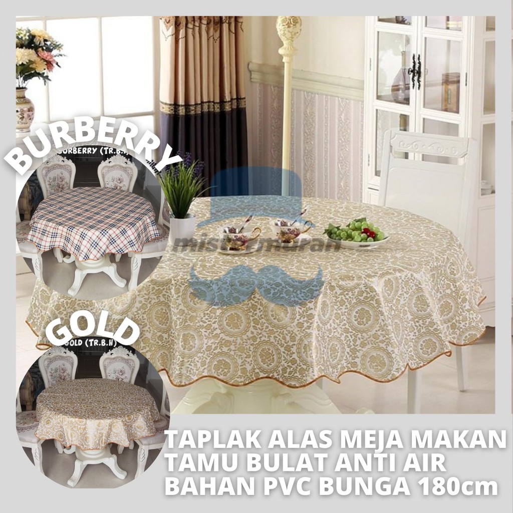 (JUMBO) Taplak Meja Makan Bulat 180 cm Besar Ruang Tamu Anti Air Alas PVC Cover Meja Bundar Bulat