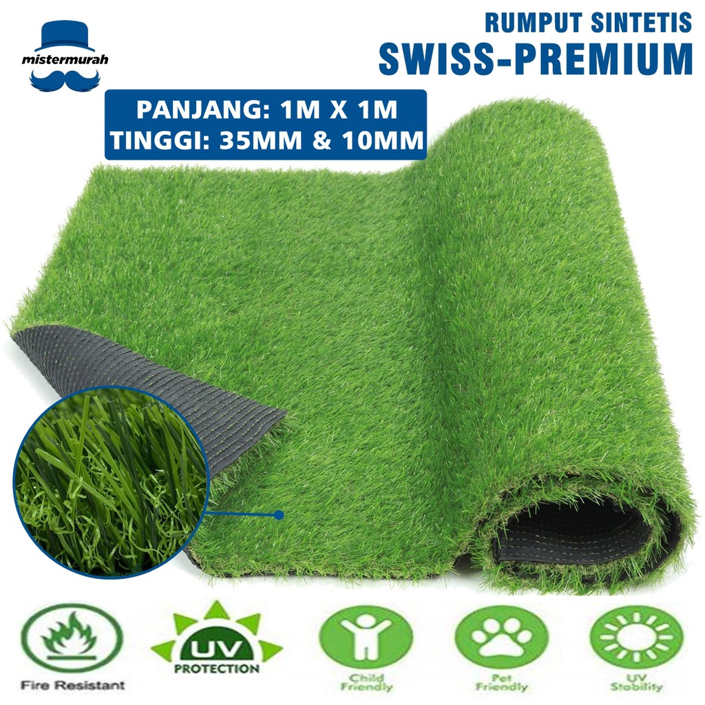KARPET RUMPUT SINTETIS PALSU ARTIFICIAL SWISS GRASS 1 35MM Anti UV Dan Pori Pori Terbaik
