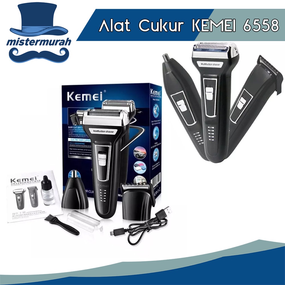 Kemei 6558 Hair Clipper Shaver Trimmer Wireless 3 in 1 Alat Mesin Cukur Rambut Jenggot Kumis KM 6558