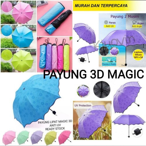 Payung Lipat 3D / Payung Magic 3D Umbrella / Payung Hujan 3D Ajaib Keluar Motif Saat Terkena Air