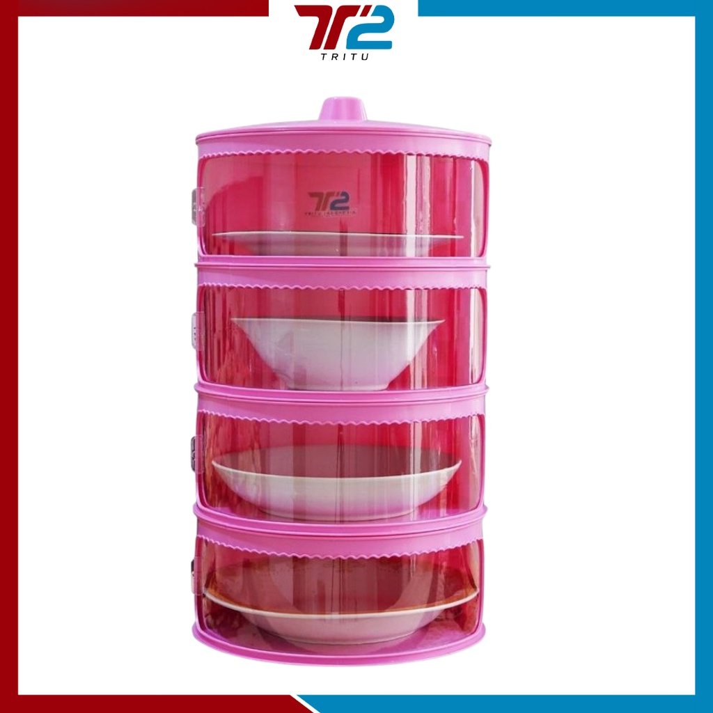 TRITU Food Storage Tudung Saji 4 Susun Kualitas Premium Warna Pink