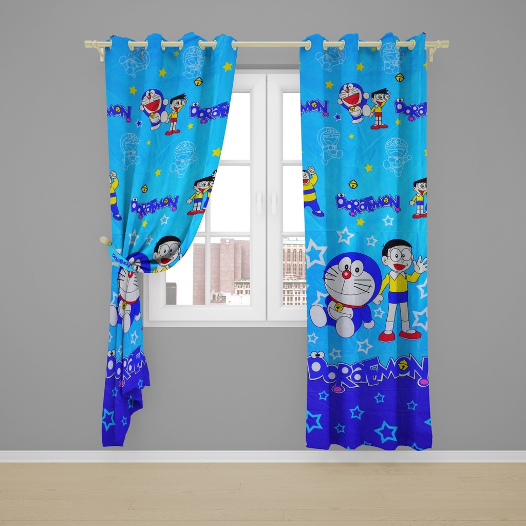 Gorden/hordeng/tirai anak smockring motif karakter FREE hook&tali size Tinggi 225cm