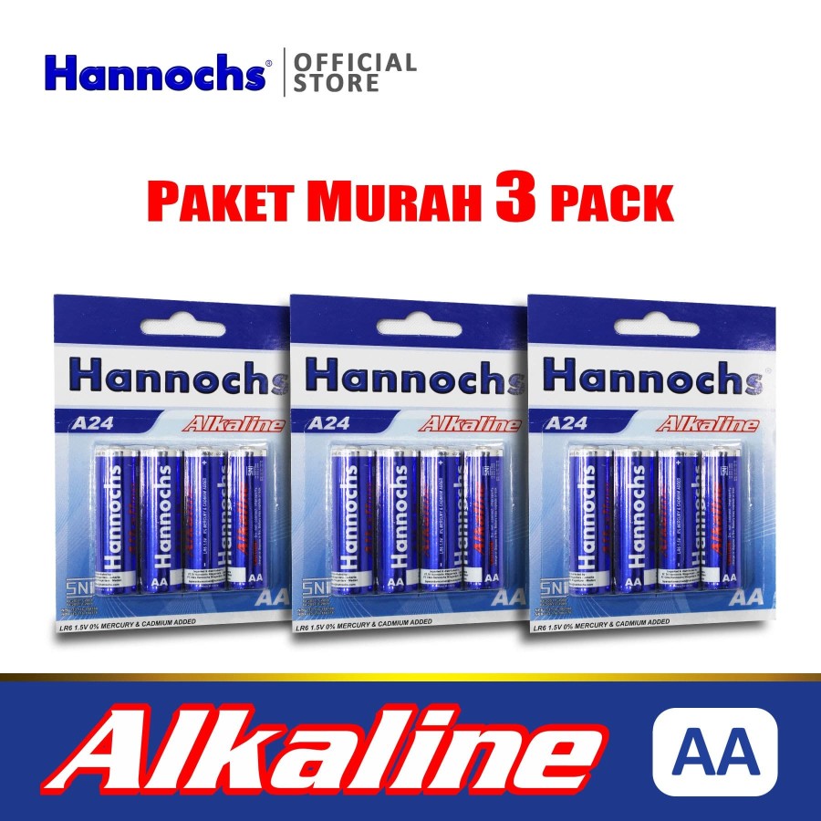 Baterai / Battery Hannochs Alkaline AA/A2 - 4 Pcs (Paket 3 PACK)
