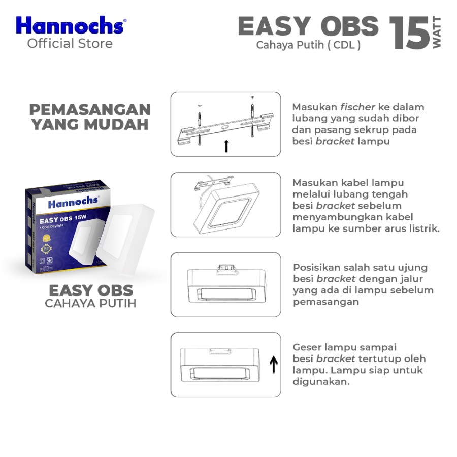 Hannochs Lampu Downlight LED EASY 15W OBS Cahaya Putih Outbow