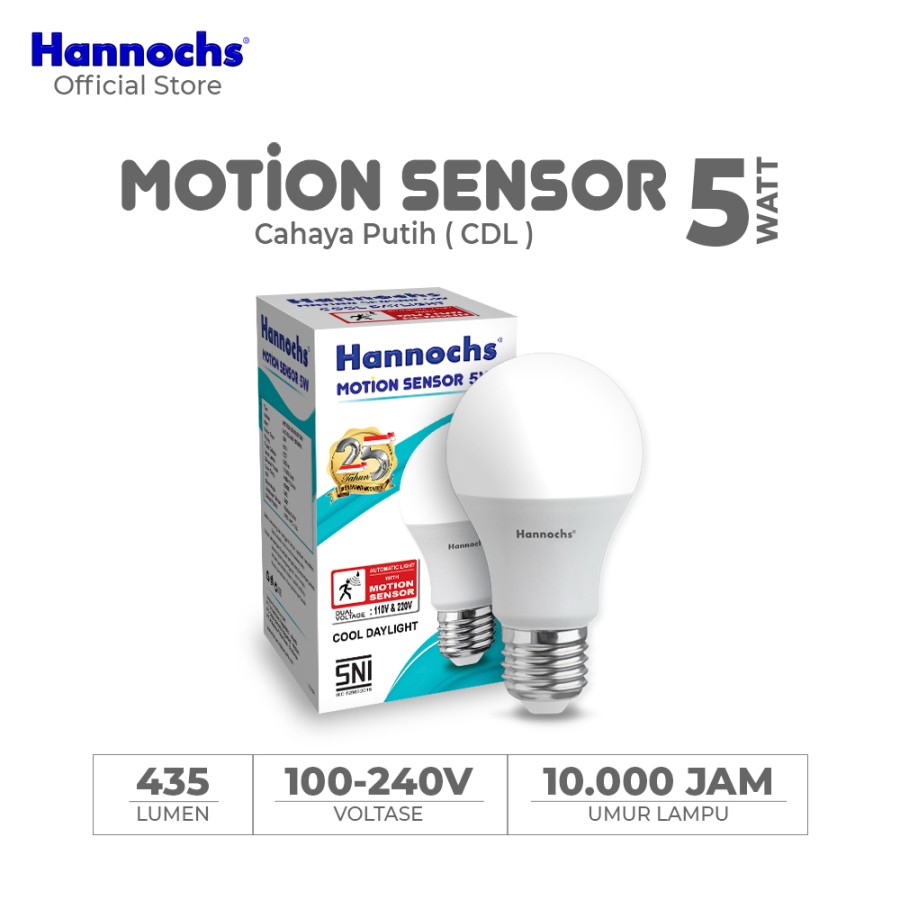 Hannochs Lampu Bohlam LED Motion Sensor/Sensor Gerak 5W Cahaya Putih