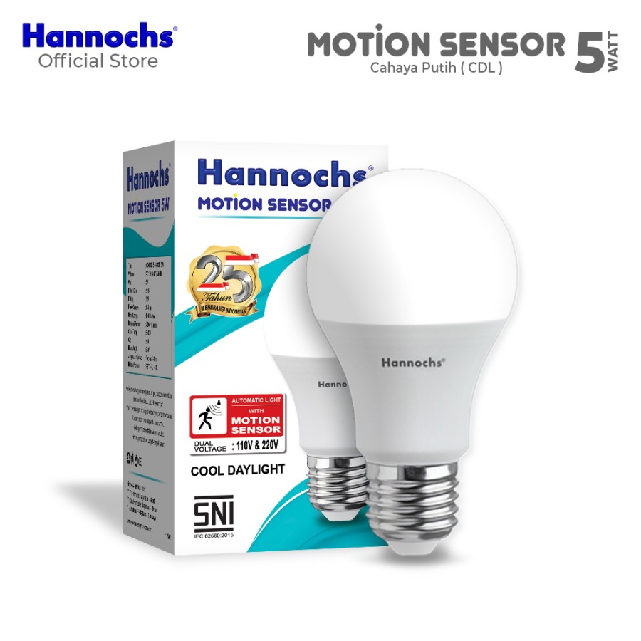 Hannochs Lampu Bohlam LED Motion Sensor/Sensor Gerak 5W Cahaya Putih