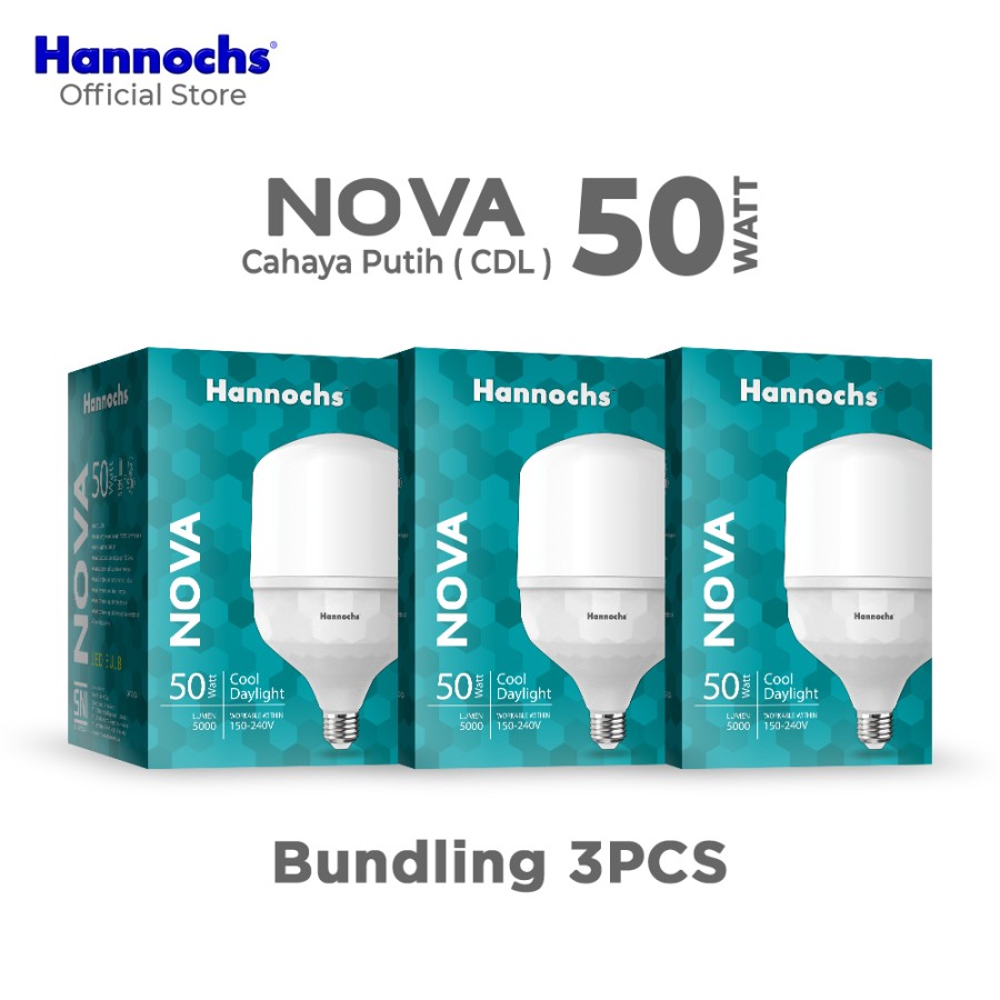 Hannochs Lampu Bohlam LED Nova 50W Cahaya Putih Paket isi 3pcs