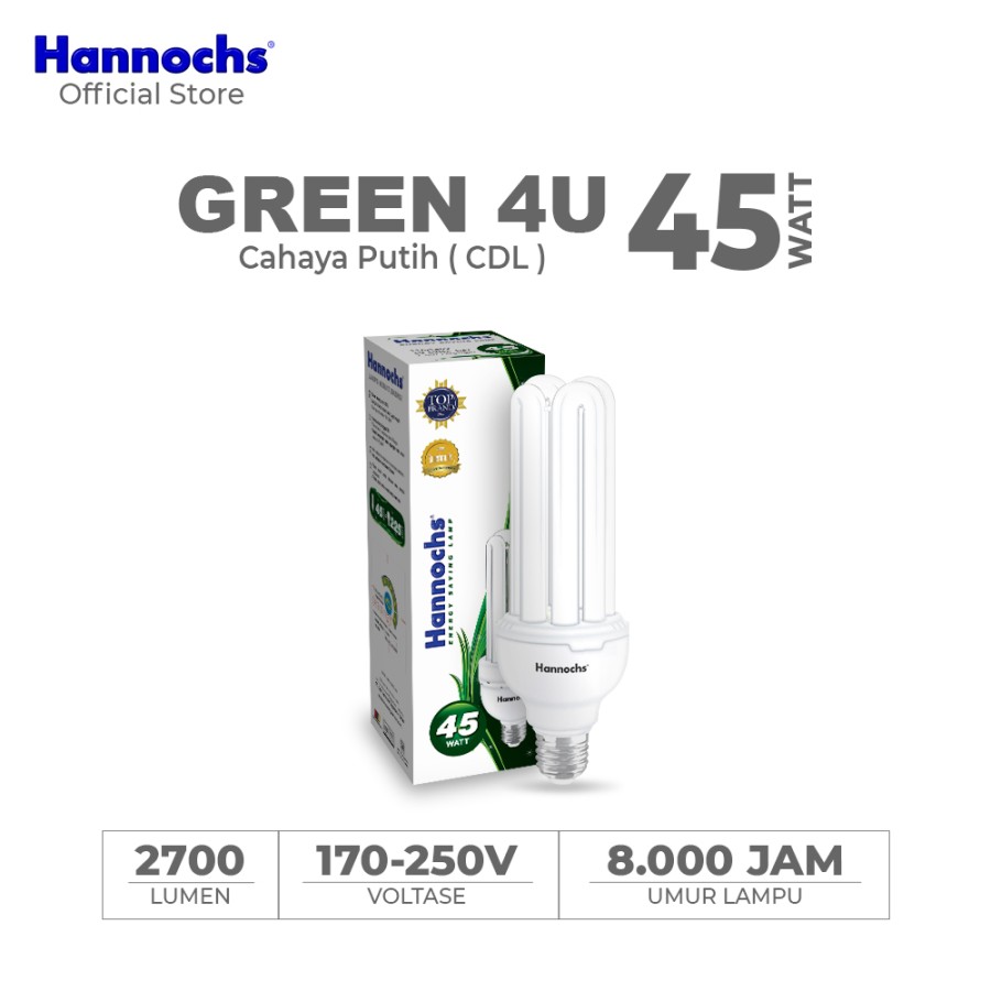 Hannochs - Lampu Hemat Energi 4U - 45 watt - cahaya Putih