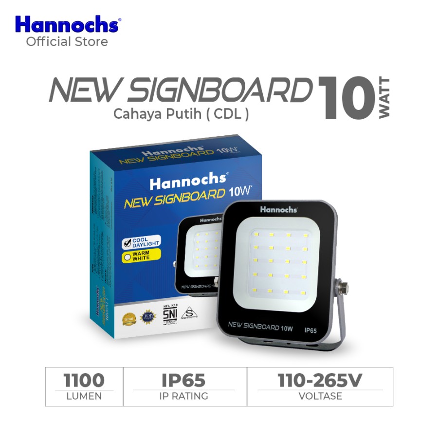 Hannochs Lampu Sorot LED New Signboard 10 watt Cahaya Putih isi 3pcs