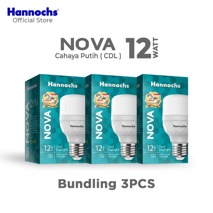 Hannochs Lampu Bohlam LED NOVA 12W Cahaya Putih Paket isi 3pcs