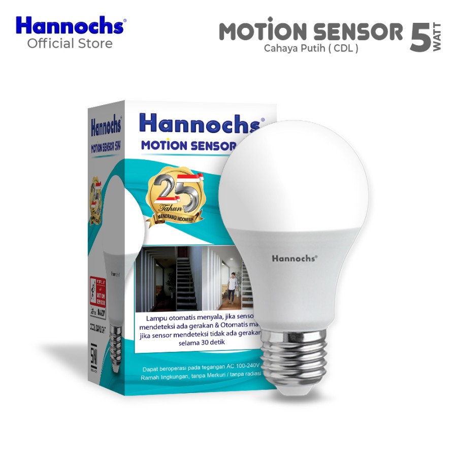 Hannochs Lampu Bohlam LED Motion Sensor/Sensor Gerak 5W Cahaya Putih