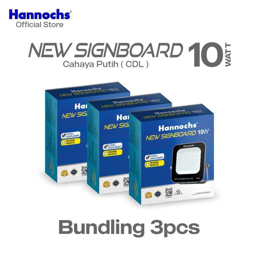 Hannochs Lampu Sorot LED New Signboard 10 watt Cahaya Putih isi 3pcs
